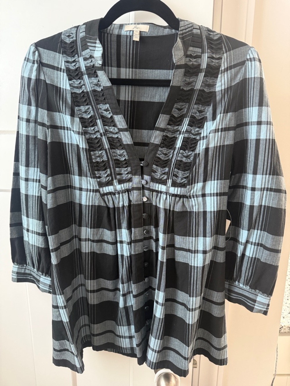 Joie Black & Light Blue Plaid Button-Front Blouse